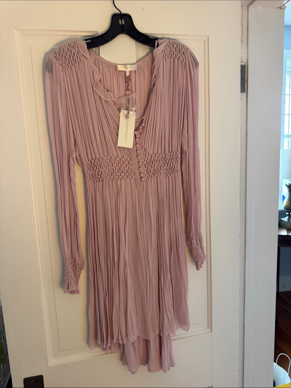 LoveShackFancy Mauve Pink Long-Sleeve Pleated Midi Dress
